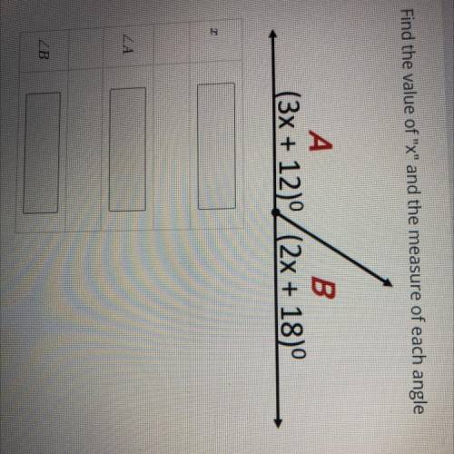 HELP QUICK help find the value of x and the measure of each angle