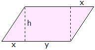 If x = 3 units, y = 6 units, and h = 5 units, find the area of the parallelogram shown above using