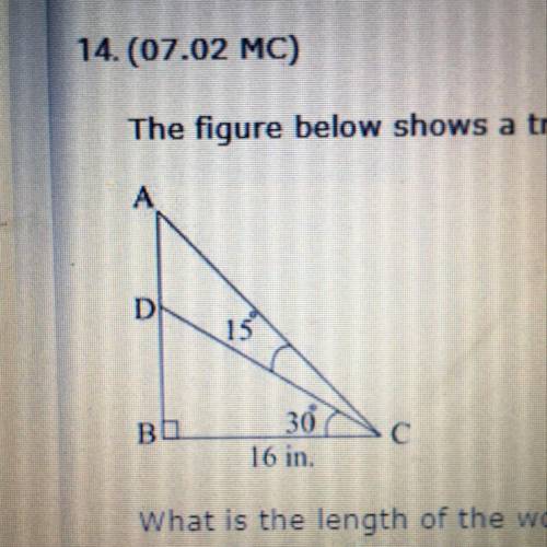 The figure below shows a triangle wooden frame ABC the side AD of the frame has rotted and needs to