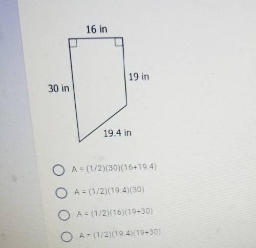 4. Which of the following shows the correct process for finding the area of the shape shown below?