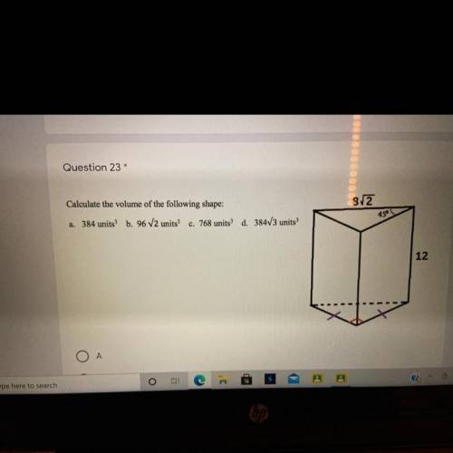 HELP NEEDED! 10 POINTS!

Calculate the volume of the following shape:
A) 384 units squared
B) 96-/