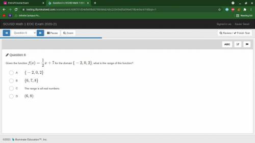 Given the function f(x)=12x+7 for the domain {−2,0,2}, what is the range of this function?

A 
{−2