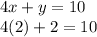 4x + y = 10 \\ 4(2) + 2 = 10