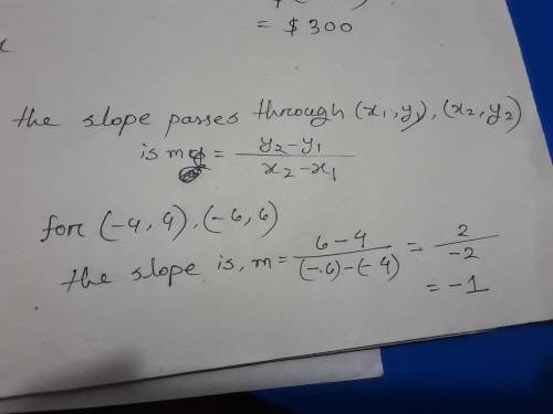 Jom!

06 PM
What is the slope of the line that passes through the points (-4, 4) and (-6, 6)?
Write