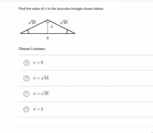 Find the value of x in the isosceles triangle shown below.