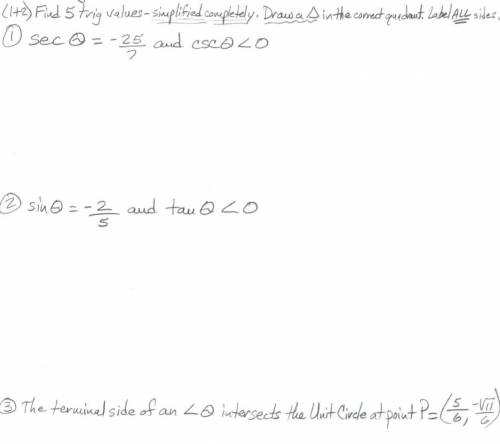 What is sec(theta)= -25/7 and csc(theta) < 0?