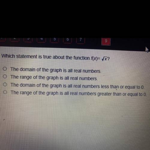 Which statement is true about the function f(x)= sqrt of x?