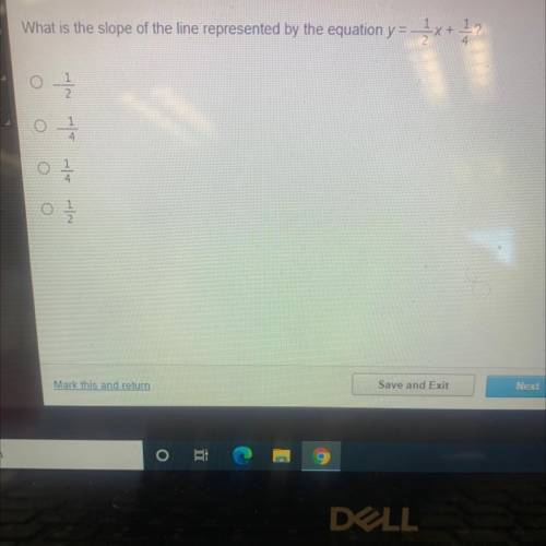 What is the slope of the line represented by the equation y = -1/2x + 1/4?