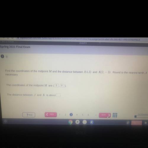 (First correct will get brainliest) Find the coordinates of midpoint M and the distance between J(4