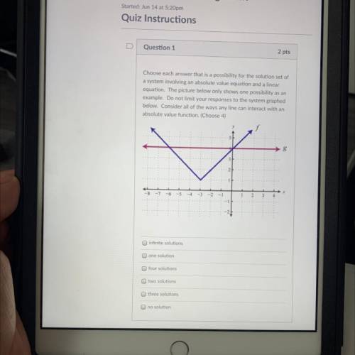 Choose each answer that is a possibility for the solution set of

a system involving an absolute v