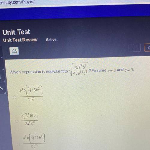 I need help ASAP Which expression is equivalent to
75a7b
40213,9 ? Assume a=1 and C=0.