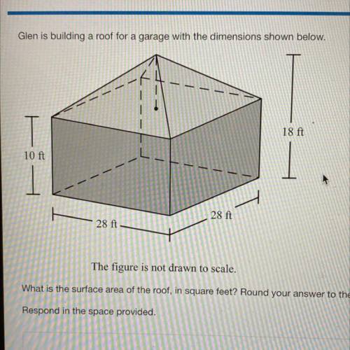 Glen is building a roof for a garage with the dimensions shown below. What is the surface area of t