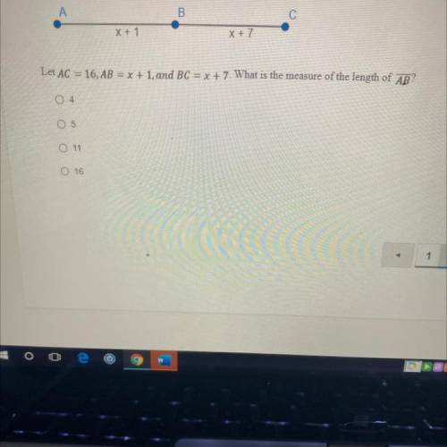 AC = 16, AB = x + 1, and BC = x + 7. What is the measure of the length of AB? HELP