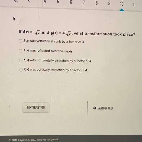 What transformation took place?

f(x ) was vertically shrunk by a factor of 4 F(x) was reflected o