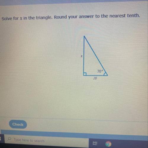 Solve for x in the triangle round your answer to the nearest tenth