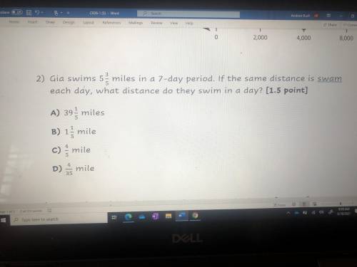 gia swims 5 and 3/5 miles in a 7 day period. if the same distance is swam each day what distance do