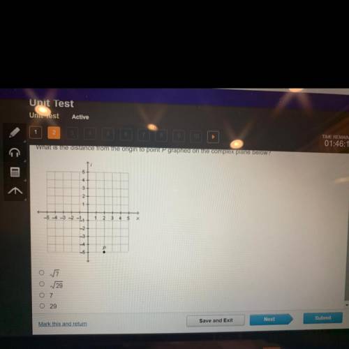 What is the distance from the origin to point P graphed on the complex plane below?