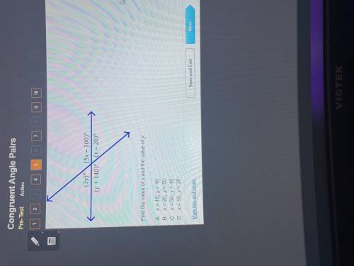 Congruent angle pairs : find value of x and the value of y