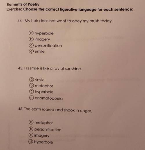 Elements of poetry ‼️choose the correct figurative language for sentence:​