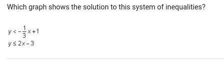 Which graph shows the solution to this system of inequalities? y<-1/3x+1 y<=2x-3