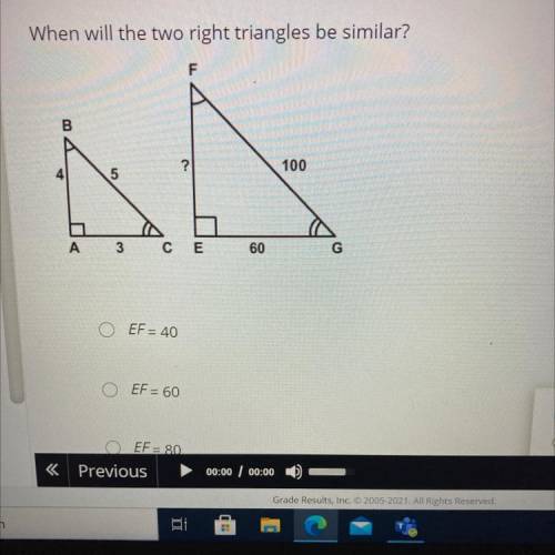 Answer choices
A. EF=40
B.EF= 60
C.EF= 80
D. EF=100