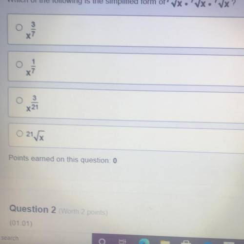 Which of the following is the simplified form of? Vx.7Vx.7/x?