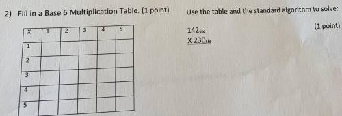 Fill in a base 6 multiplication table. and use the table and the standard algorithm to solve.