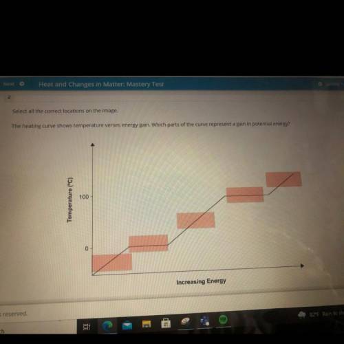 Heating curve shows temperature verses energy gain. Which parts of the curve represent a gain in po