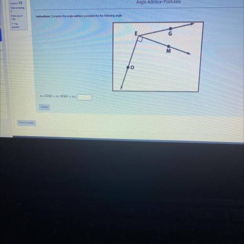 Complete the angle addition postulate for the following angle