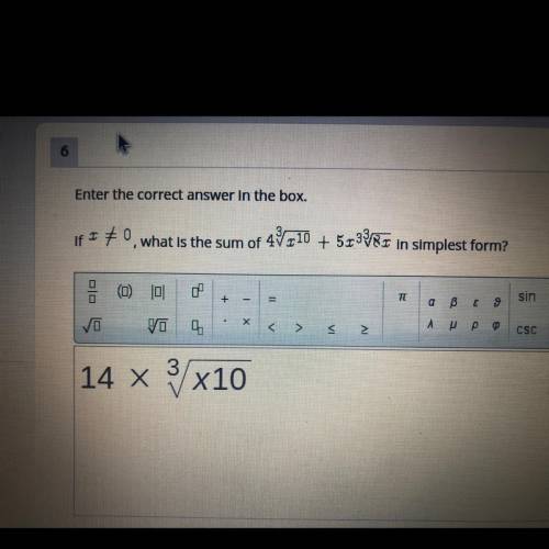 Enter the correct answer in the box.

if x ≠0 what is the sum of 4 ^3/ x^10 + 5 3 ^3/8x in simples
