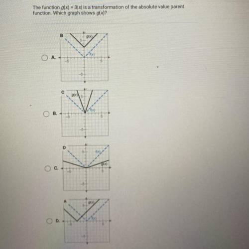 The function of g(x) is a transformation of the absolute values parent function which graphs shows