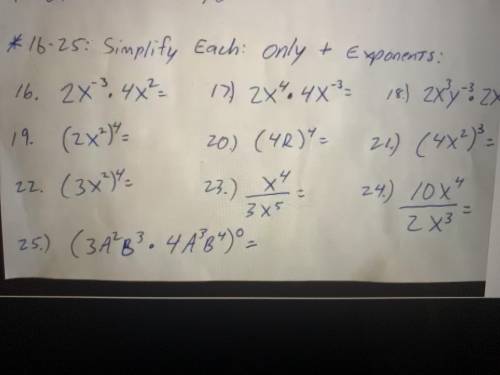 Simplify each using positive exponents only: questions on image