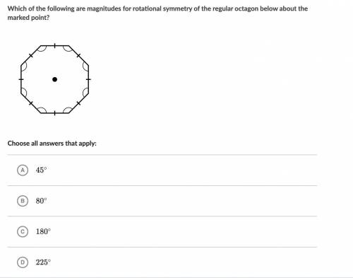 Which of the following are magnitudes for rotational symmetry of the regular octagon below about th