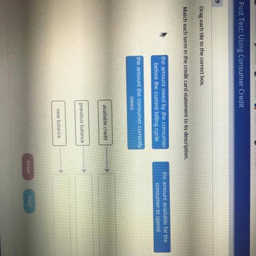 Drag each tile to the correct box.

Match each term in the credit card statement to its descriptio