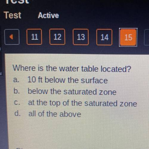 Where is the water table located?

a.10 ft below the surface
b. below the saturated zone
c. A at t