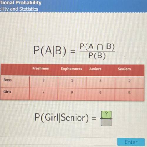 HELP PLEASE
P(Girl|Senior) =