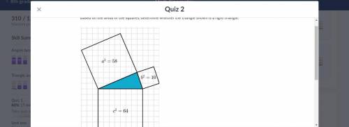 Based on the areas of the squares, determine whether the triangle shown is a right triangle.