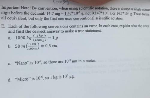 Each of the following conversions contains an error. In each case, explain what the error is and fi