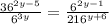 \frac{ {36}^{2y - 5} }{ {6}^{3y} }   =  \frac{ {6}^{2y - 1} }{ {216}^{y + 6} }