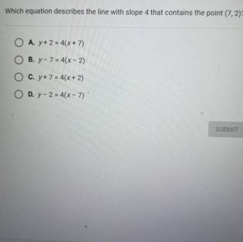 HII CAN SOMEONE PLEASE HELP ME, this is my final exam ... Which equation describes the line with sl