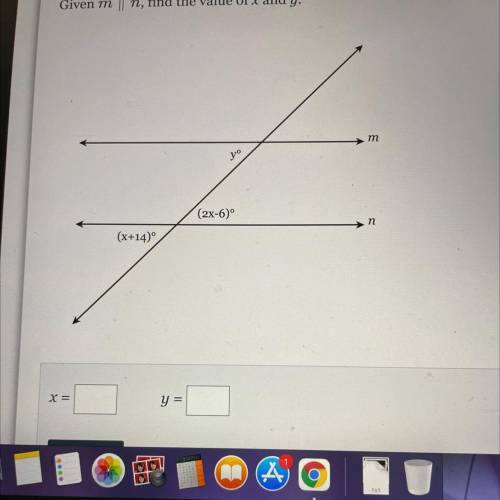 Given m||n, find the value of x and y