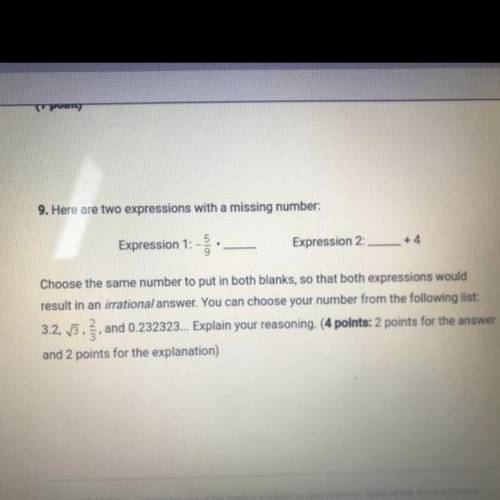 9. Here are two expressions with a missing number:

Expression 1: • Expression 2: + 4
Choose the s