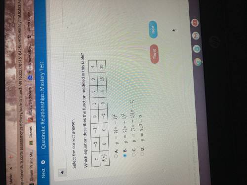 NEED HELP ASAP PLEASEEEE
1. Which equation describes the function modeled in this table