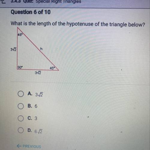 What is the length of the hypotenuse of the triangle below?