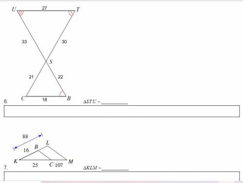 For #2-7, decide if the triangles in each pair are similar. If they are similar, state how you know