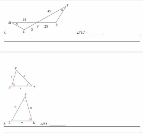 For #2-7, decide if the triangles in each pair are similar. If they are similar, state how you know