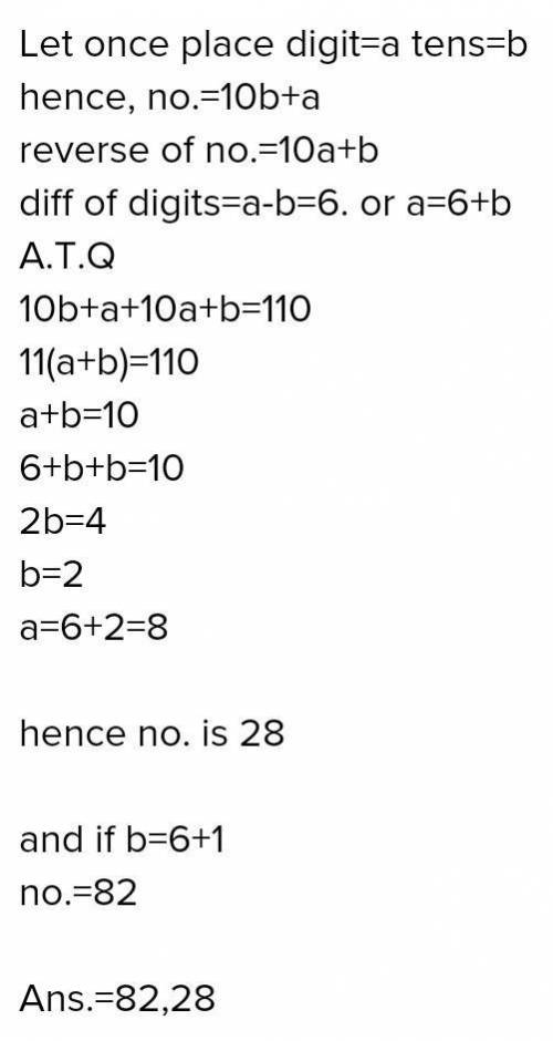 3. The sum of a number of 2 digits and of the number formed by reversing the digits is 110, and the