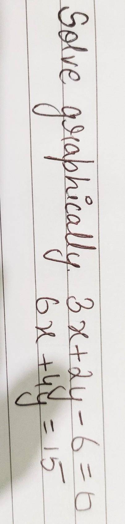 Solve graphically 3x+2y-6=0  6x+4y=15 ​