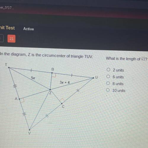 What is the length of vz?
O 2 units
O 6 units
O 8 units
0 10 units