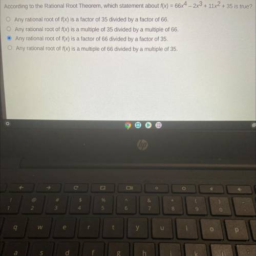 According to the rational root theorem, which statement about f(x)=66x^4-2x^3+11x^2+35 is true?